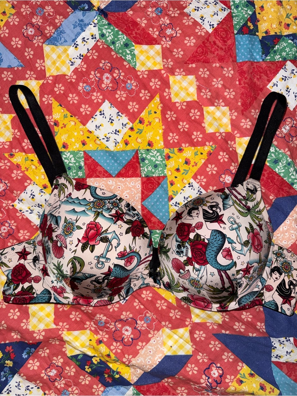 torrid Tattoo-Print Underwire Bra in White, Red, Teal & Black